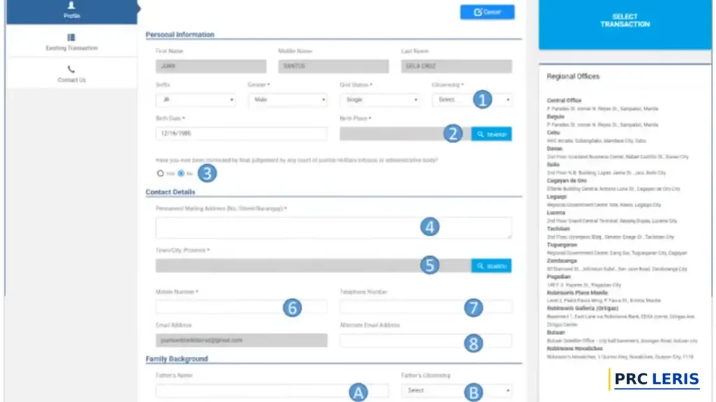 LERIS PRC Online Registration: Create Your Account 2026 6 leris registration step 5