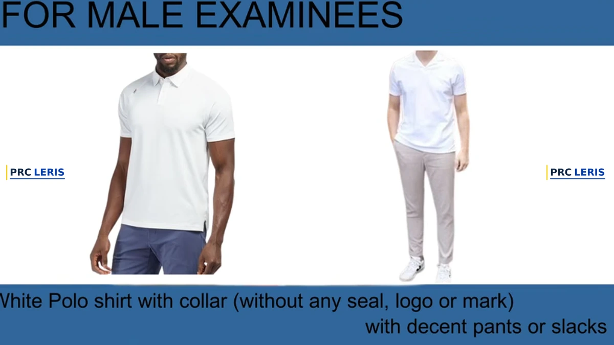 PRC dress code male white polo shirt with collar and decent pants for board exam