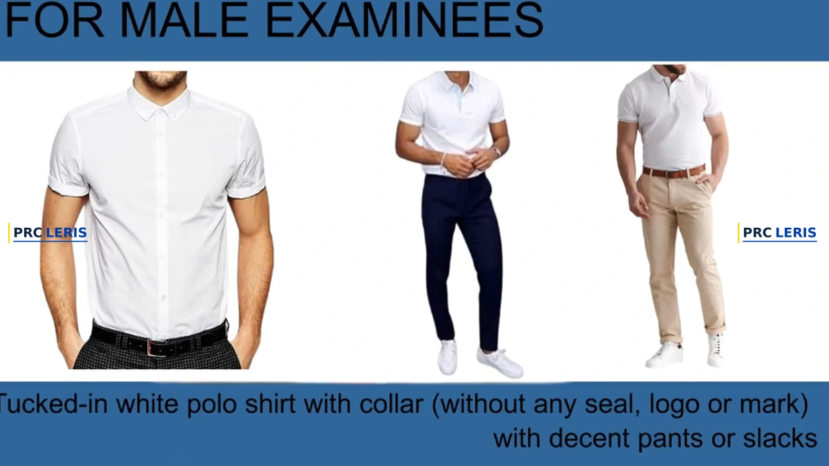 PRC dress code male tucked-in white polo shirt with decent pants for board exam